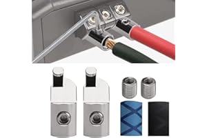 BILLFARO 2Pcs 1/0 Gauge to 4 Gauge Input Wire Gauge Reducer,Offset Angled Amp Input Reducers Cable PIN Power Ground Reducers Connection Brass with Nickel Plated