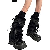 Baynoyia Women's Y2K Fuzzy Leg Warmers Faux Fur Fluffy Leg Warmers Bow Tie Boot Cuffs Covers Santa Costume