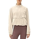 Locachy Women's Lightweight Zip Up Athletic Jacket Stand Collar Windproof Sun Protection Workout Outdoor Jacket Beige L