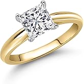 Gem Stone King 10K 2 Tone Gold IGI Certified Lab Grown Diamond Solitaire Engagement Ring For Women | Princess Cut 1.00 Cttw | E-F Color | VS1-VS2 Clarity