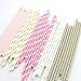 Zicome 125pcs Biodegradable Paper Straws, Pink and Gold