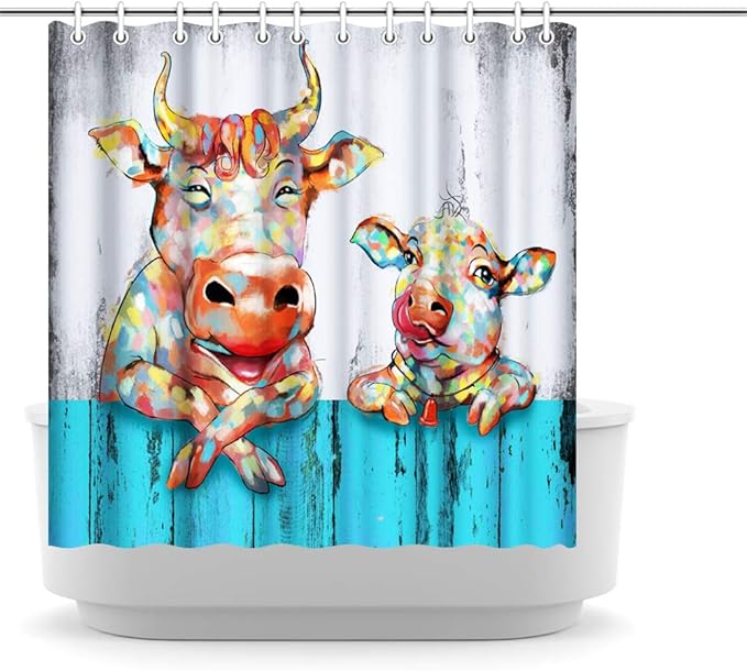 Artsbay Funny Animal Shower Curtain Two Cute Cows Bath