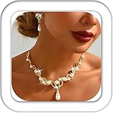 CLOACE Gold Pearl Bridal Wedding Jewelry Set Rhinestone Necklace Earrings Sets Costume Jewelry for Women and Brides
