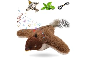 AIIONP 2026 Upgraded Flappy Chase Cat Toy, Interactive Chirping Bird Cat Toy with Remote Control, Chirping Bird Cat Toy Flapping Wings, Flying Interactive Simulation Electric Cat Toy (Brown)