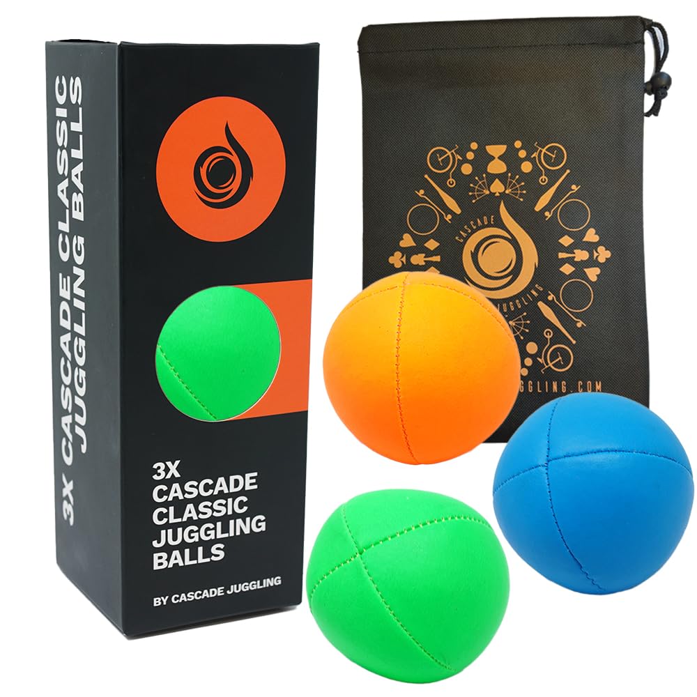 3 x Pro 115g Cascade Neon Classic Thud Juggling Balls & Bag - Set of 3 Juggling Balls (Mixed Colours)
