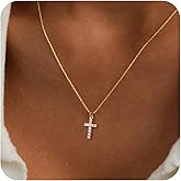 Easter Basket Stuffer Cross Necklace for Women Girls, Dainty 14K Gold Silver Plated Cross Choker Jewelry Non Tarnish Waterproof Cute Simple Small Necklace Christian Baptism Religious Faith Jewelry Gifts