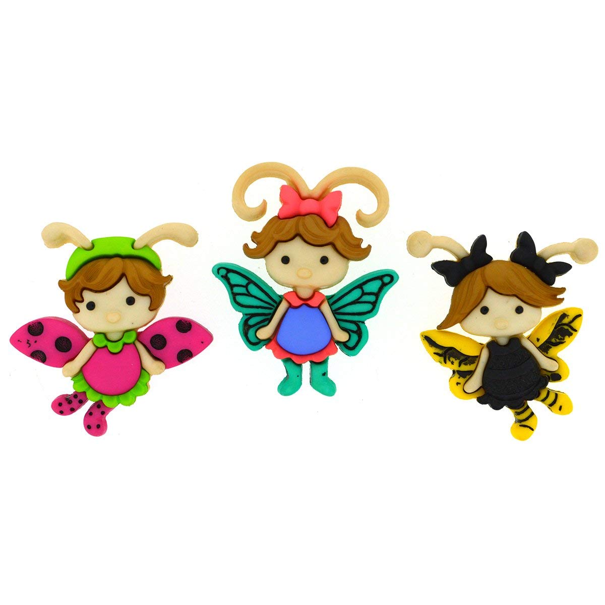 Dress it Up Flutter Bugs Button, Plastic, Multi-Colour, 29 x 23-33 x 25 mm, 3-Piece