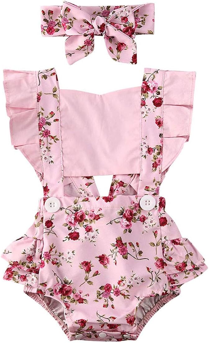 2Pcs Newborn Baby Girl Leopard Ruffles Sleeve Bodysuits Jumpsuit Headband Clothes Romper Set