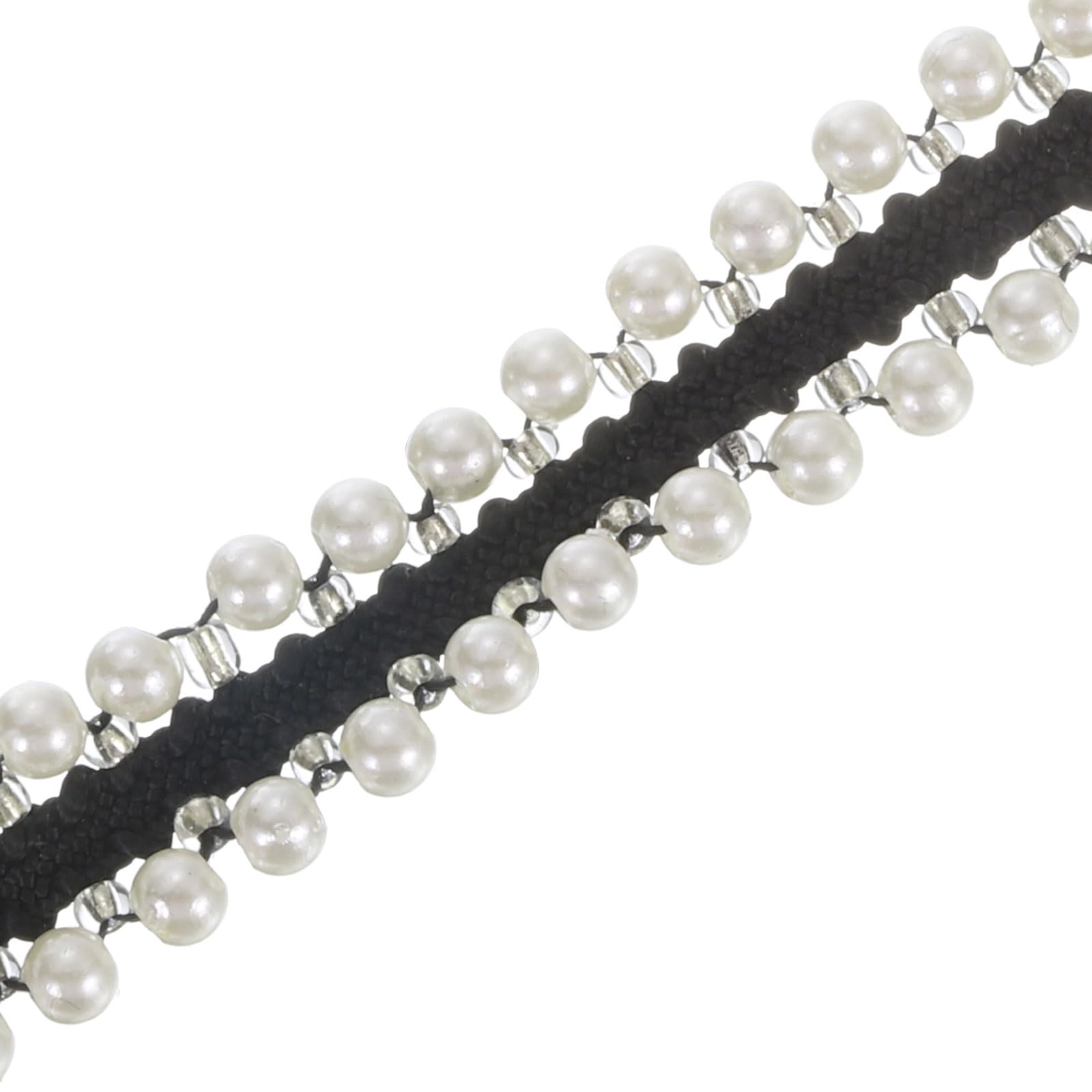 PATIKIL 5 Yard Faux Pearl Lace Ribbon, 0.51" Wide Pearl Fringe Applique Embroidered Pearl Bead Lace Trims for Wedding Party Decoration Sewing Craft, Black White