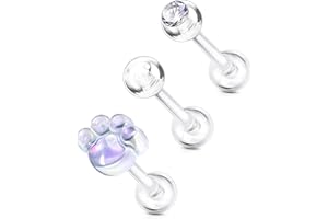 OUFER 3PCS Clear Piercing Retainers for Surgery, Bioflex Helix Piercing Jewelry Retainer, Tragus Cartilage Plastic Piercing J