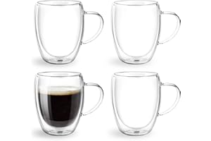 Glass Coffee Mugs 350ml, Top-spring 12oz Clear Glass Coffee Cups with Handles - Set of 4 Double Wall Insulated Coffee Mug Tea