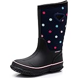 SOLARRAIN Girls' Neoprene Rubber Waterproof Rain Boots for Kids Non Slip Mud Boots Winter Warm Outdoor Durable Snow Boots