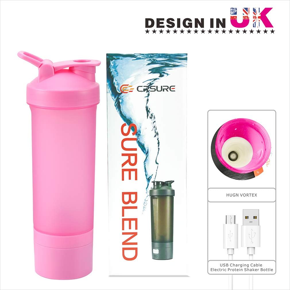 Protein Shaker Bottle Blender, CRSURE Blender Cup for Shakes and Smoothies Mixer Shaker Cups Rechargeable, 28 oz Portable Vortex Mixer | BPA Free | Leak Proof, Electric Shake Bottles for Powder (Pink)