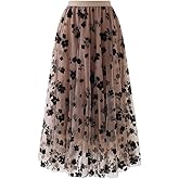 CHICWISH Women's 3D Posy Double-Layered Mesh Midi Skirt