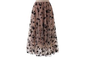 CHICWISH Women's 3D Posy Double-Layered Mesh Midi Skirt