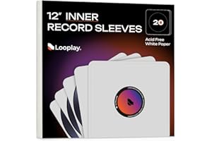 Looplay Vinyl LP Record Inner Sleeves - Acid Free and Heavyweight Paper - Round Cover for Easy Insert - Best Protection (20 Count)