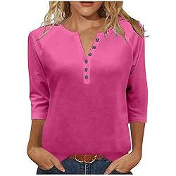 3/4 Length Sleeve Womens Tops Dressy Trendy Button