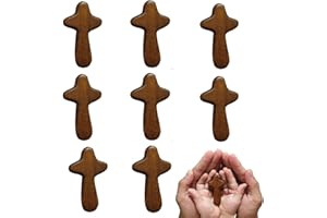 EAEDMY 8 Pieces Small Hand Held Crosses, Portable Pine Wooden Holding Cross, Jesus Cross Prayer Cross for Religious Occasion or Communion, 2.44in (8pcs brown)