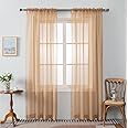WPM Gold Sheer Curtains 58" Wide x 84" Long 2 Panels Livingroom Window Treatment Rod Pocket Sheer Voile for Bedroom, Kitchen, Childrens Room Fully Stitched and Hemmed