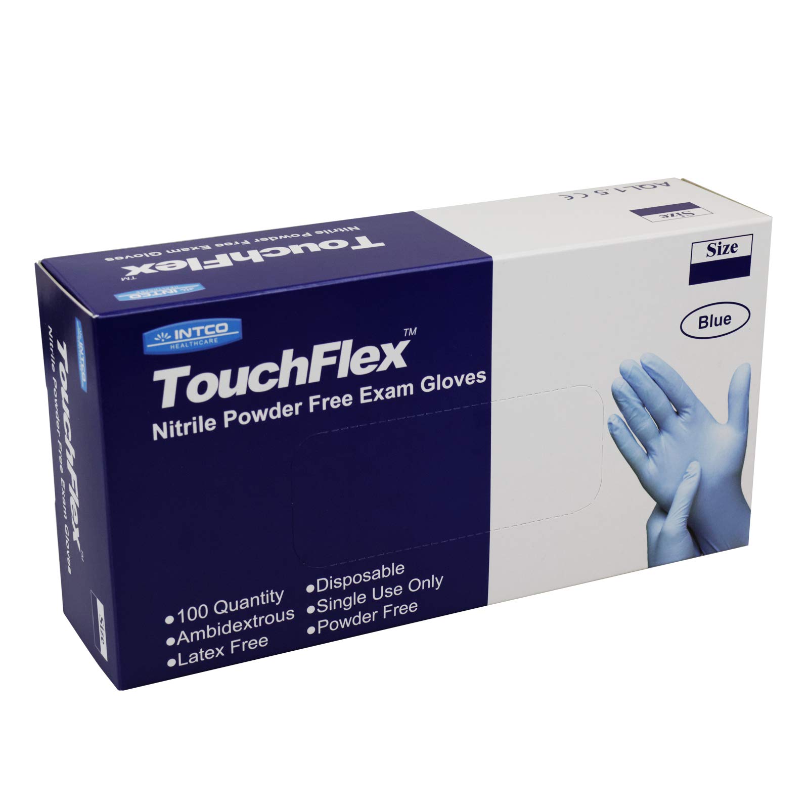 TouchFlex N318D-00M Disposable Nitrile Gloves, Powder Free, Blue, Size M / 8 (Pack of 100 Pieces)