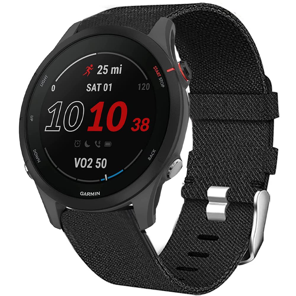 Compatible for Garmin Forerunner 255 Band, onetuo Breathable Nylon Woven Fabric Replacement Accessory Strap Compatible for Garmin 255 46mm / 255S 41mm Smartwatch (46mm case Forerunner 255, Black)