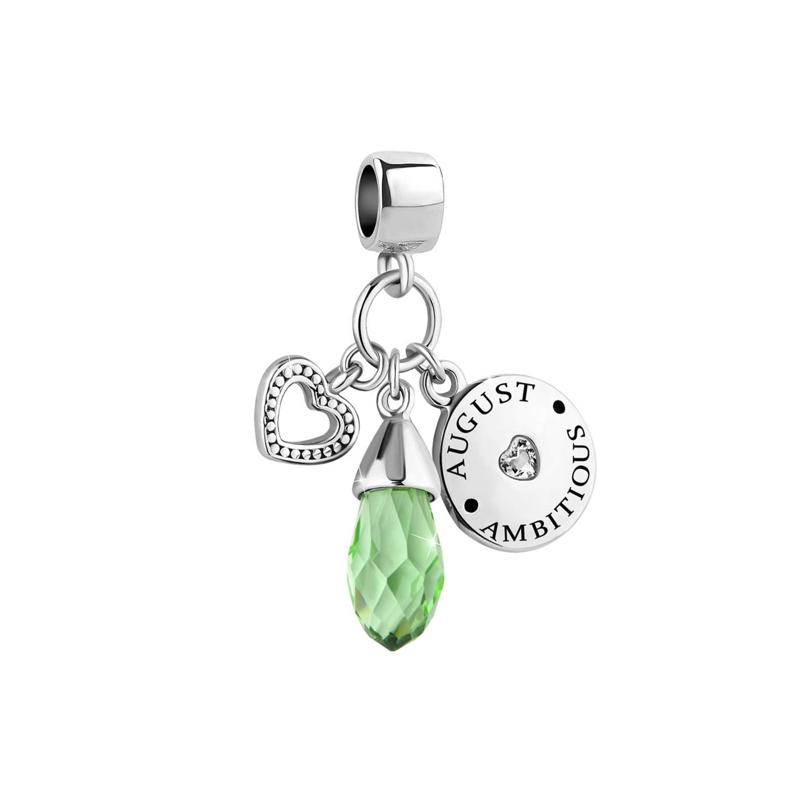 August Ambitious Green Birthstone Heart Dangle Charm fits Pandora Charms Bracelets Birthday Jewellery Gift for Women Daughter Granddaughter Sister Friendship