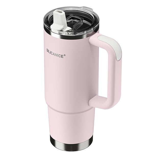SILICANICE FOR TRAVEL & GYM – NEVER DRINK FROM A MOLDY LID AGAIN: 30OZ HYGIENIC TUMBLER, 100% LEAKPROOF LID & REMOVABLE FOLDABLE SPOUT. REINFORCED BASE, FITS CUP HOLDERS- PINK SAND