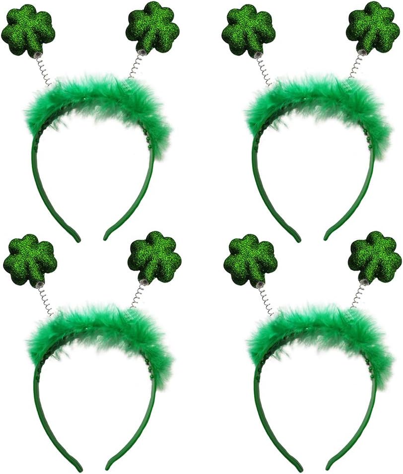 ZCMGSt. Patrick's Day Headband Top Hat Hair Bands Clover Shamrock Women Green Leprechaun Irish Day Headpiece Hair Hoop 4 Pcs