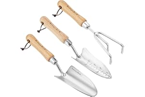 Berry&Bird Garden Tool Set, 3 PCS Stainless Steel Heavy Duty Gardening Tool Kit Includes Hand Trowel, Transplanter and Hand C