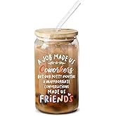NewEleven Gifts For Friends – Work Bestie Presents For Women Friends - Appreciation Gifts For Coworkers, Unique Present Ideas For Coworker Leaving, Farewell Party – 16 Oz Coffee Glass