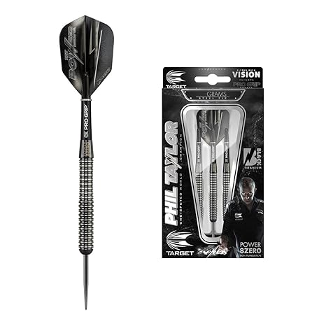 Target Darts Phil Taylor Power 8Zero Schwarzer Titan Steel Tip Dartpfeile (25gr), 25g