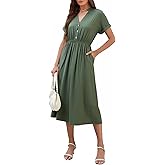 SEAFORM Women's Casual Long Dress V-Neck Retro Floral Print Dresses Elegant Long Fitted Dress for Women with Flowy Hemlines