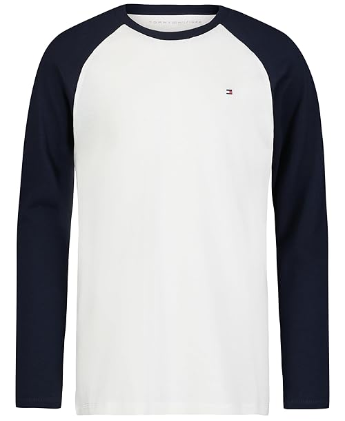 Tommy Hilfiger Boys' Long Sleeve Crew Neck T-Shirt, Raglan Ecru, 18-20