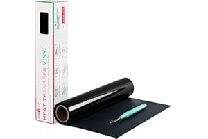 HTVRONT Black HTV Heat Transfer Vinyl Rolls - 12" x 20ft Black Iron on Vinyl for Shirts, Iron on for All Cutting Machines - Easy to Cut & Weed for Craft Heat Vinyl Design