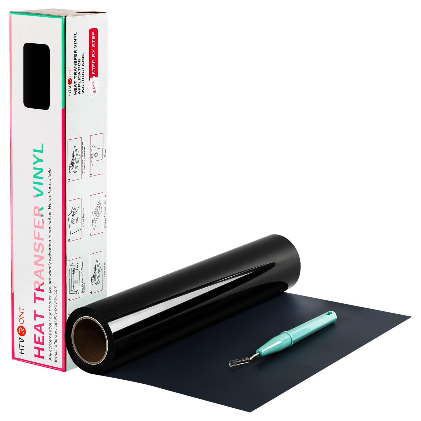 Photo 1 of HTVRONT Black HTV Heat Transfer Vinyl Rolls - 12" x 20ft Black Iron on Vinyl for Shirts, Iron on for All Cutting Machines - Easy to Cut & Weed for Craft Heat Vinyl Design