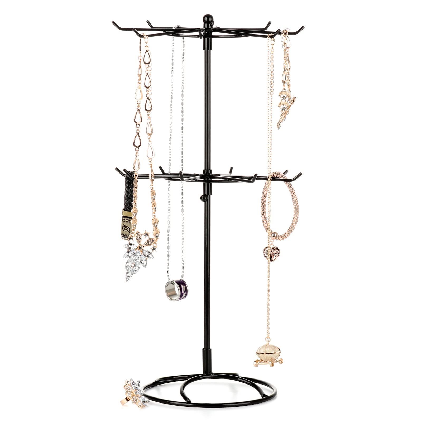 ASSR Multifunctional Spinner Display Stand,Black Rotating Necklace Bracelet Tree,Metal Spinning Jewelry Accessories Organizer Rack Jewelry Rotation Holder for DressingTable Malls 2 Tier