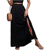GORGLITTER Women's Boho Slit Maxi Skirt Summer Trendy Vacation Fashion High Waisted Split Flowy A Line Long Skirts