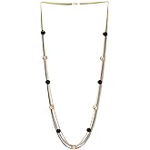 Gold Color Statement Necklace Multi-strand Long Chains with Champagne Faceted Crystal Balls, Dress