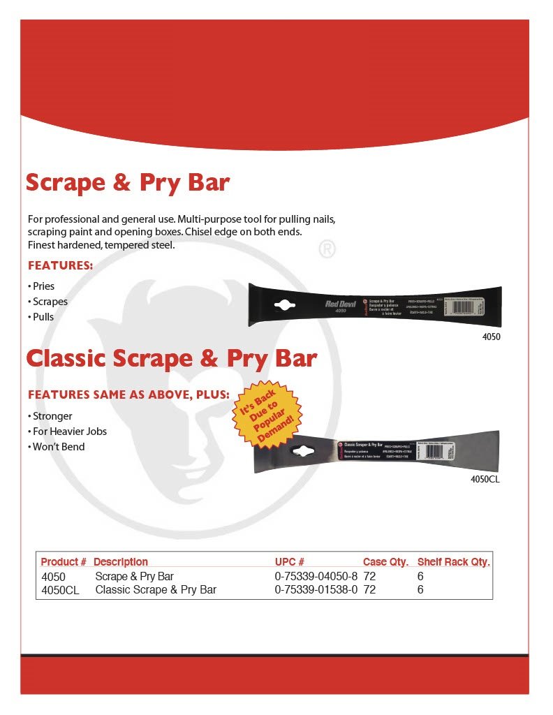 Red Devil 4050CL Classic Scrape & Pry bar Silver