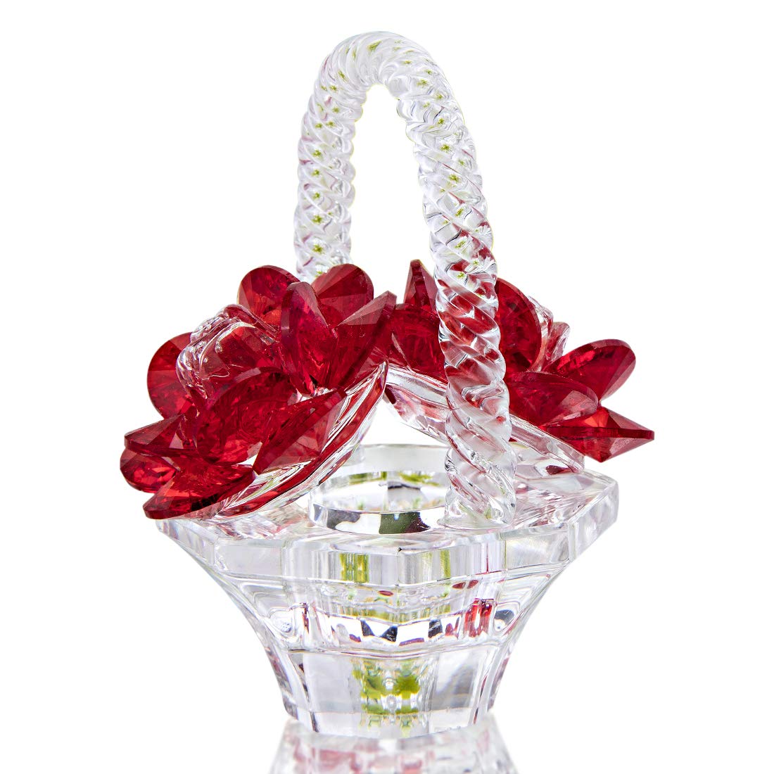 H&D HYALINE & DORA Cyrstal Rose Vase Figurine Glass Rose Ornament,Crystal Basket of Flowers Paperweight,Gift for Mom