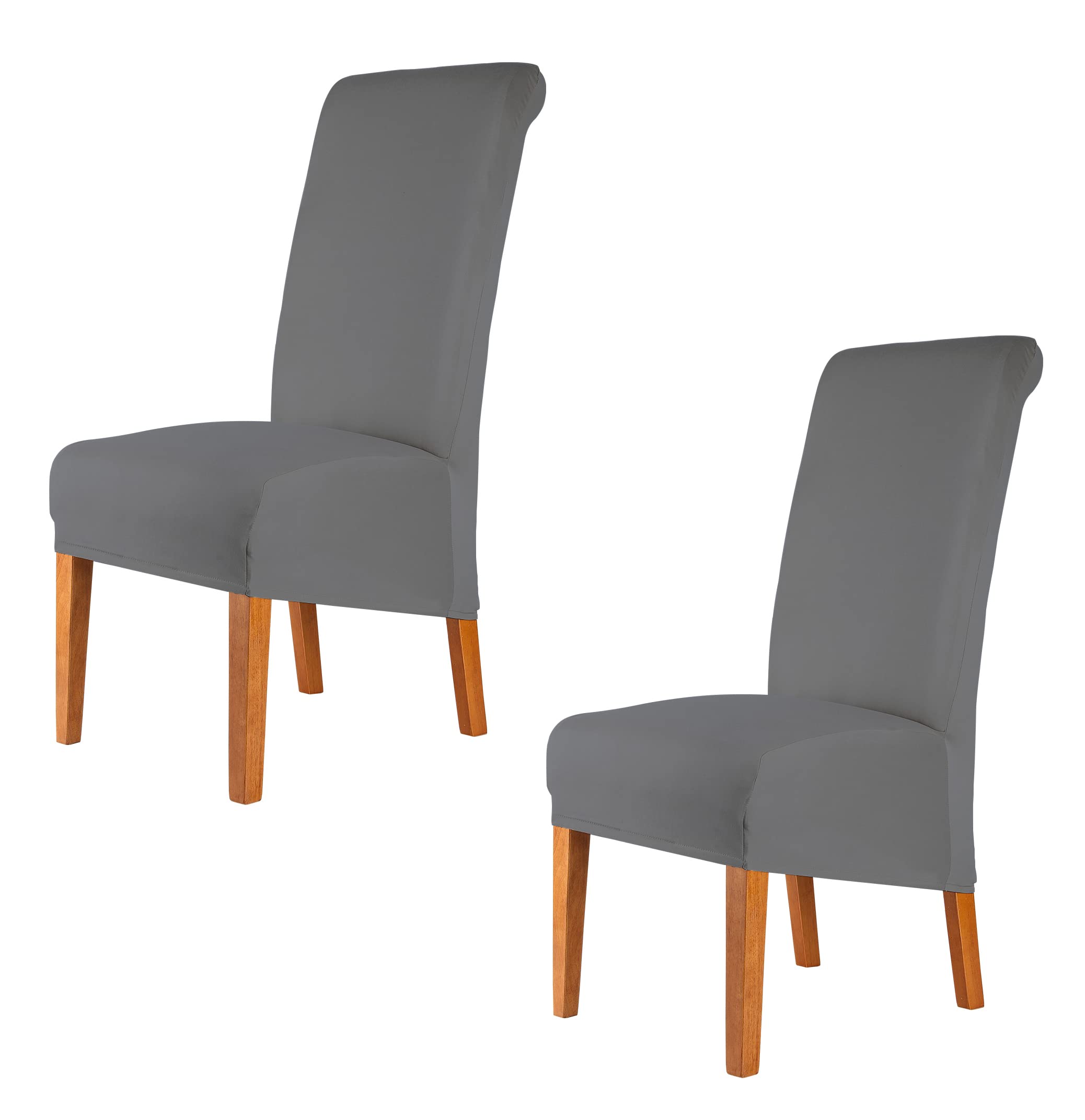 CMAKER High Back Chair Covers Stretch Spandex Fabric Chair Slipcover Seat Cover for Home Washable Removable Parsons Chair Protector Dining Room Kitchen Hotel,Set of 2,Gray