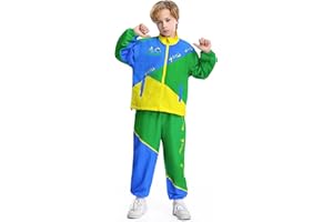 Coseaon 80s Outfit for Kids, Retro 90s Tracksuit Boys Girls Hip Hop Dance Clothes Unisex Patchwork Jacket Pants Sportswear