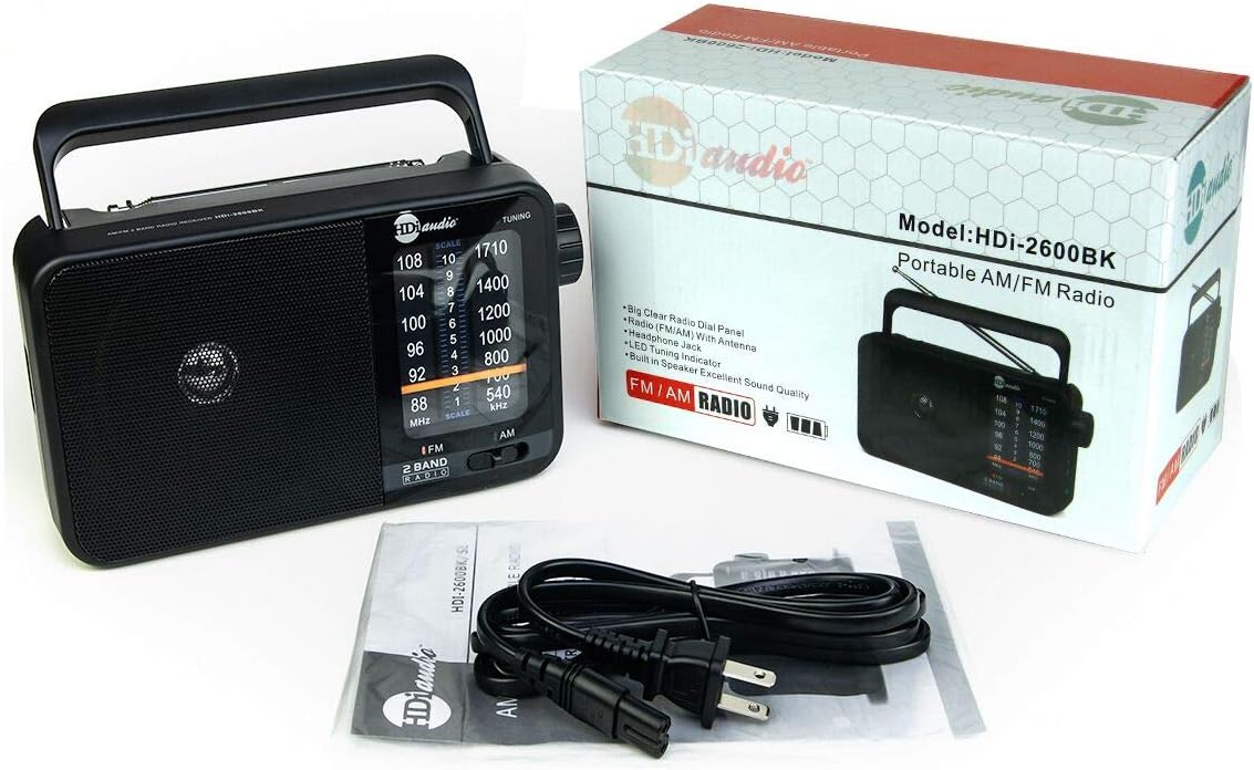 HDi Audio Home Portable Premium Retro AM/FM Analog Radio Player + Headphone Jack + Built in Speaker Rugged | Large Tuning Knob | Best Reception (Black): Home Audio & Theater