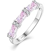 PYNZY Stackable Rings 925 Sterling Silver Baguette Ring for Women, Eternity Ring Band with Square Birthstone Jewelry