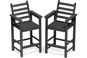 PLUUV Tall Adirondack Chairs Set of 2, All-Weather Plastic HDPE Bar Height Barstools, Heavy-Duty Outdoor Patio Chairs with Armrests & Footrest for Balcony, Poolside, Backyard, Porch, Lawn, Garden, Deck