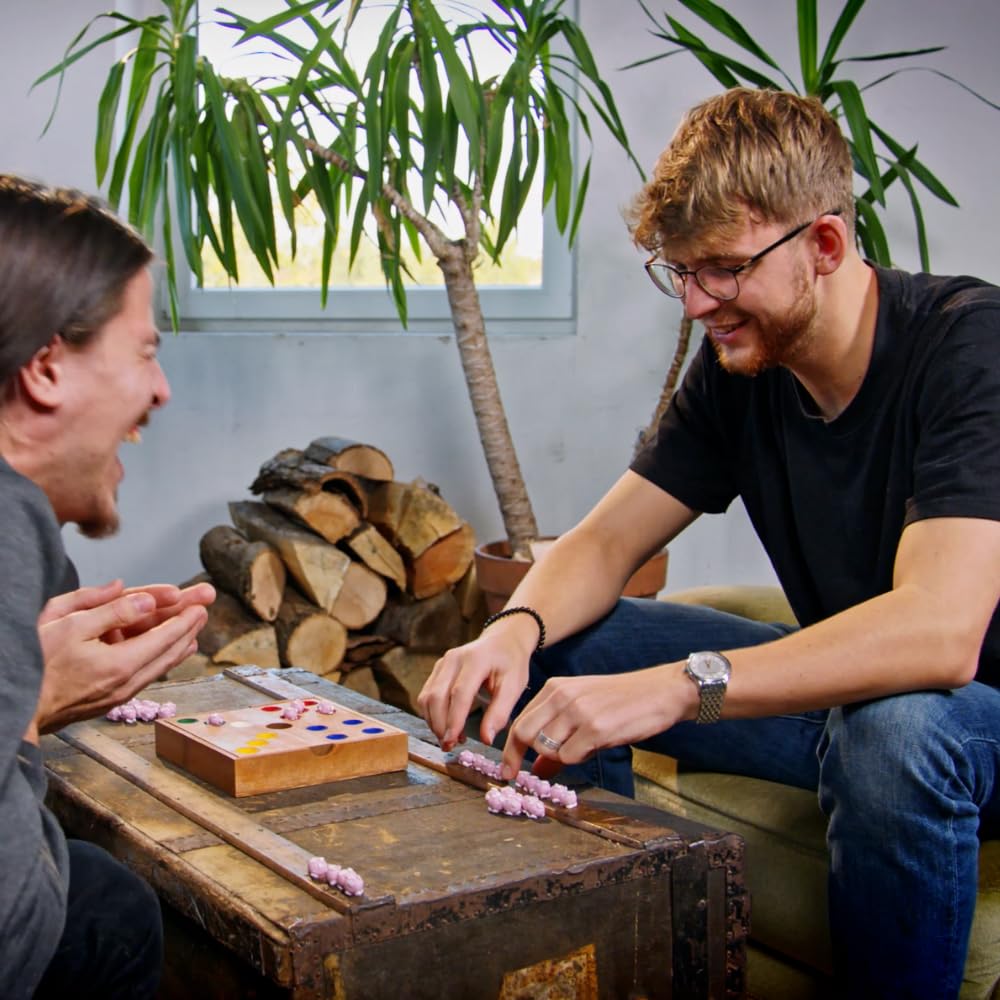 ideen.kollektiv Ferkelrennen - Brettspiel Würfelspiel Wutz Kooperationsspiel aus Holz Familienspiel Teambuilding Warmup-Spiel Borstenviehspiel 7