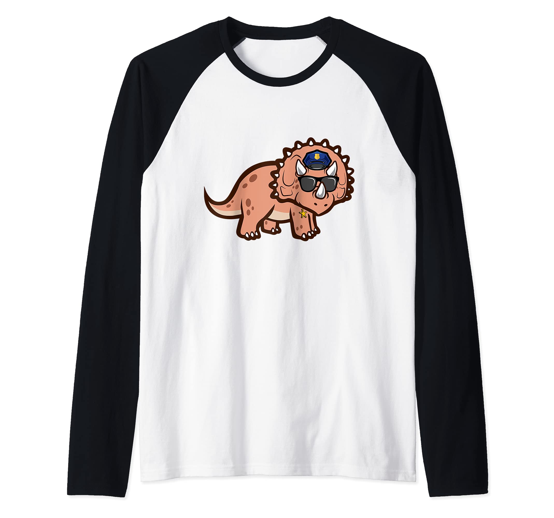 Police Officer Cop Law Enforcement Triceratops Dinosaur Raglan Baseball Tee