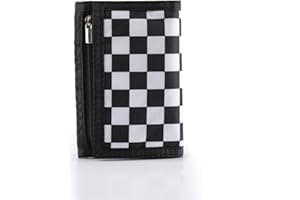 Nitort Wallet,RFID Trifold Canvas Outdoor Sports Wallets for Kid,Lovely and Novelty Wallet with Zipper for Kids- Front Pocket Wallet with Magic Sticker(Black Chequer KW01)