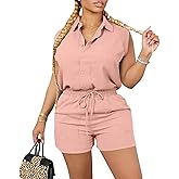 ThusFar Women 2 Piece Shorts Sets Button Down Cap Sleeve Drawstring Resort Wear Outfits Summer Matching Sets Tracksuits