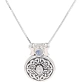 Jewelry Trends Sterling Silver Round Celtic Moon Goddess Pendant with Moonstone on 18 Inch Chain Necklace